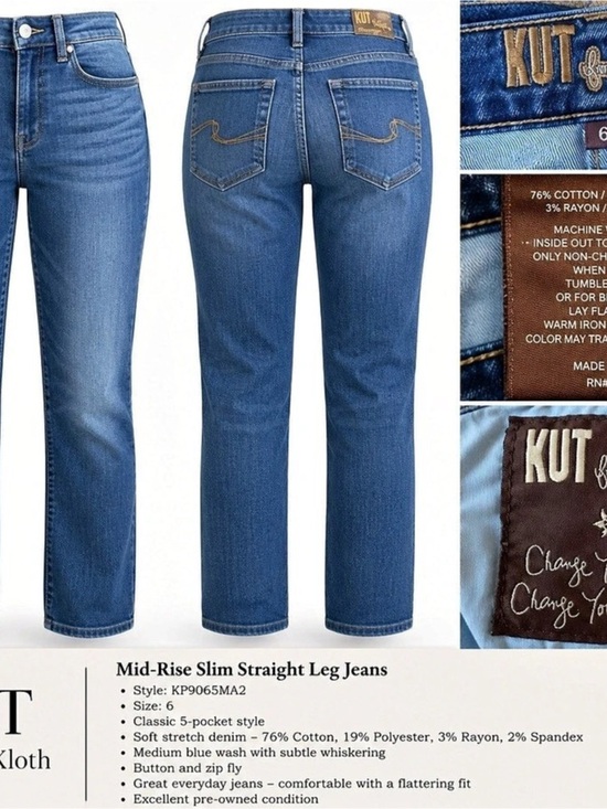 Kut from the Kloth Denim - Kut from the Kloth Mid-Rise Slim Straight Leg Jeans Straight Leg Jeans